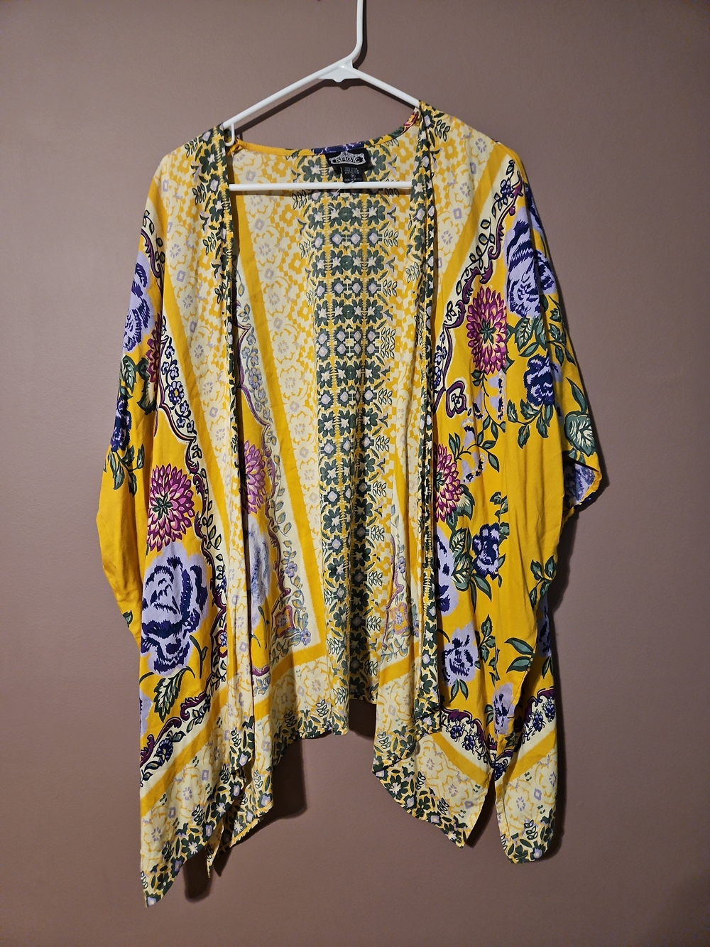 Angie Yellow Floral Pattern Open Kimono
